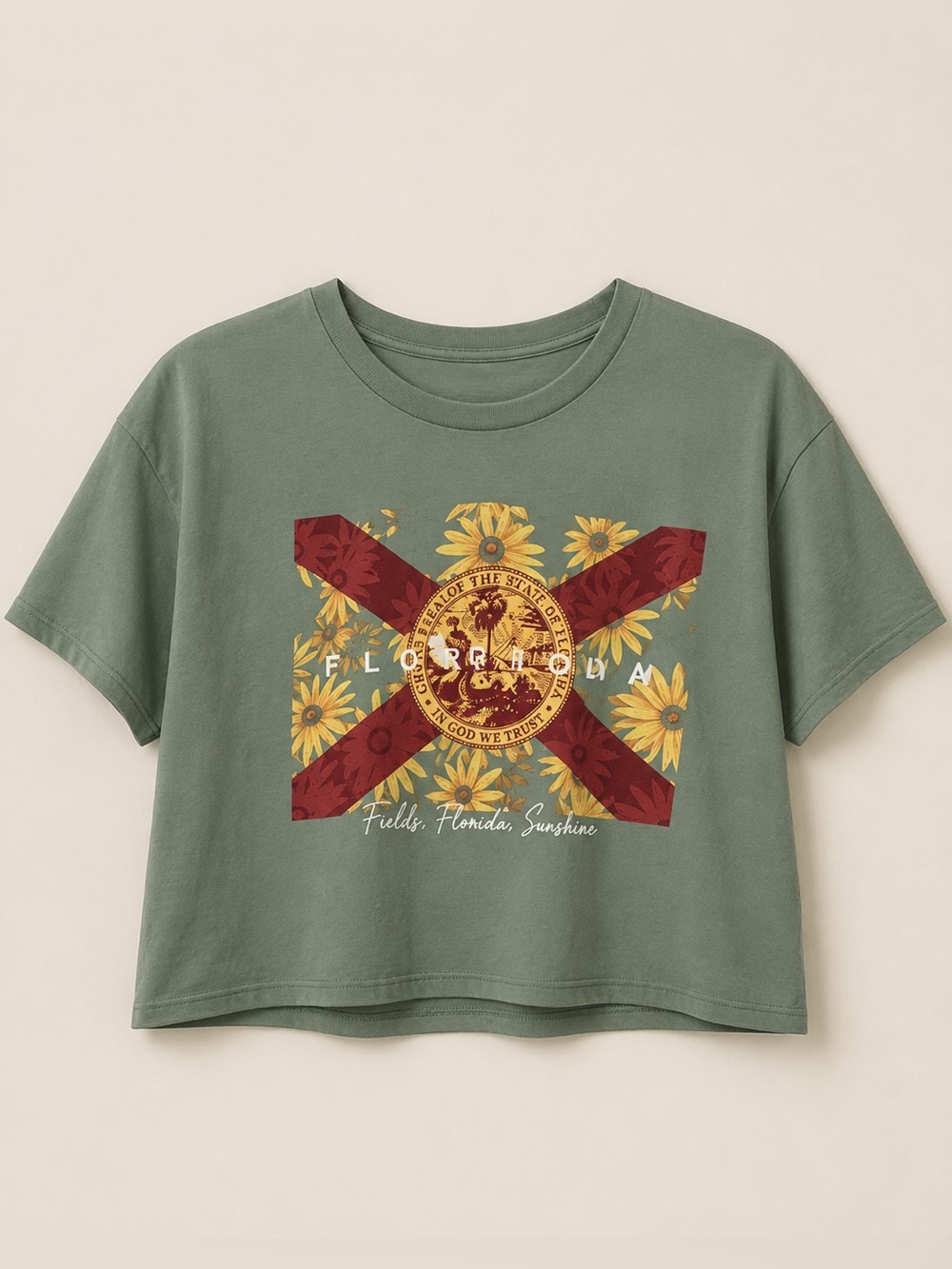 Large Flo Grown Florida flag with sunflowers crop top